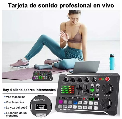 consola sound card con micro y soporte 199 soles